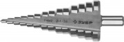 Сверло ЗУБР "МАСТЕР" ступенчатое по сталям и цвет.мет., быстрорежущая сталь, d=4-39мм,14ступ.d=4-39, L -113 мм, трехгран.хв. 10мм,  ( 29665-4-39-14 )