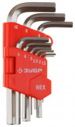 Набор ЗУБР Ключи "МАСТЕР" имбусовые короткие, Cr-V, сатинированное покрытие, пластик. держатель, HEX 1,5-10мм, 9 пред  ,  ( 27460-1_z02 )