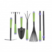 Набор садового инструмента: совок, грабли веерные, рыхлитель, грабли 5-зубые, мотыжка, комплект удленных ручек Palisad, ( 63020 )