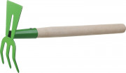 Мотыга-рыхлитель, РОСТОК 39627, с деревянной ручкой, "лопатка+3 зуба" гнутая, 145x75x390мм,  ( 39627 )