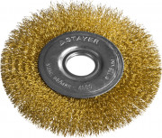 STAYER "PROFESSIONAL". Щетка дисковая для УШМ, витая стальная латунированная проволока 0,3мм, 125ммх22мм,  ( 35122-125 )