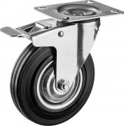 Колесо поворотное c тормозом d=125 мм, г/п 100 кг, резина/металл, игольчатый подшипник, ЗУБР Профессионал,  ( 30936-125-B )