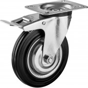 Колесо поворотное c тормозом d=160 мм, г/п 145 кг, резина/металл, игольчатый подшипник, ЗУБР Профессионал,  ( 30936-160-B )